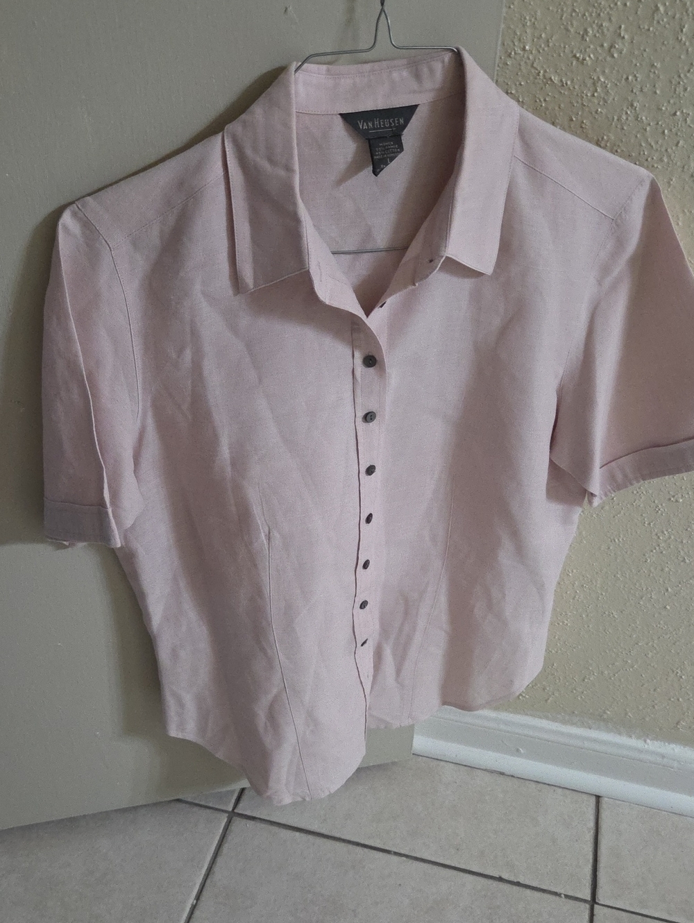Van Heusen Pale Pink Short Sleeve Button-Front Blouse